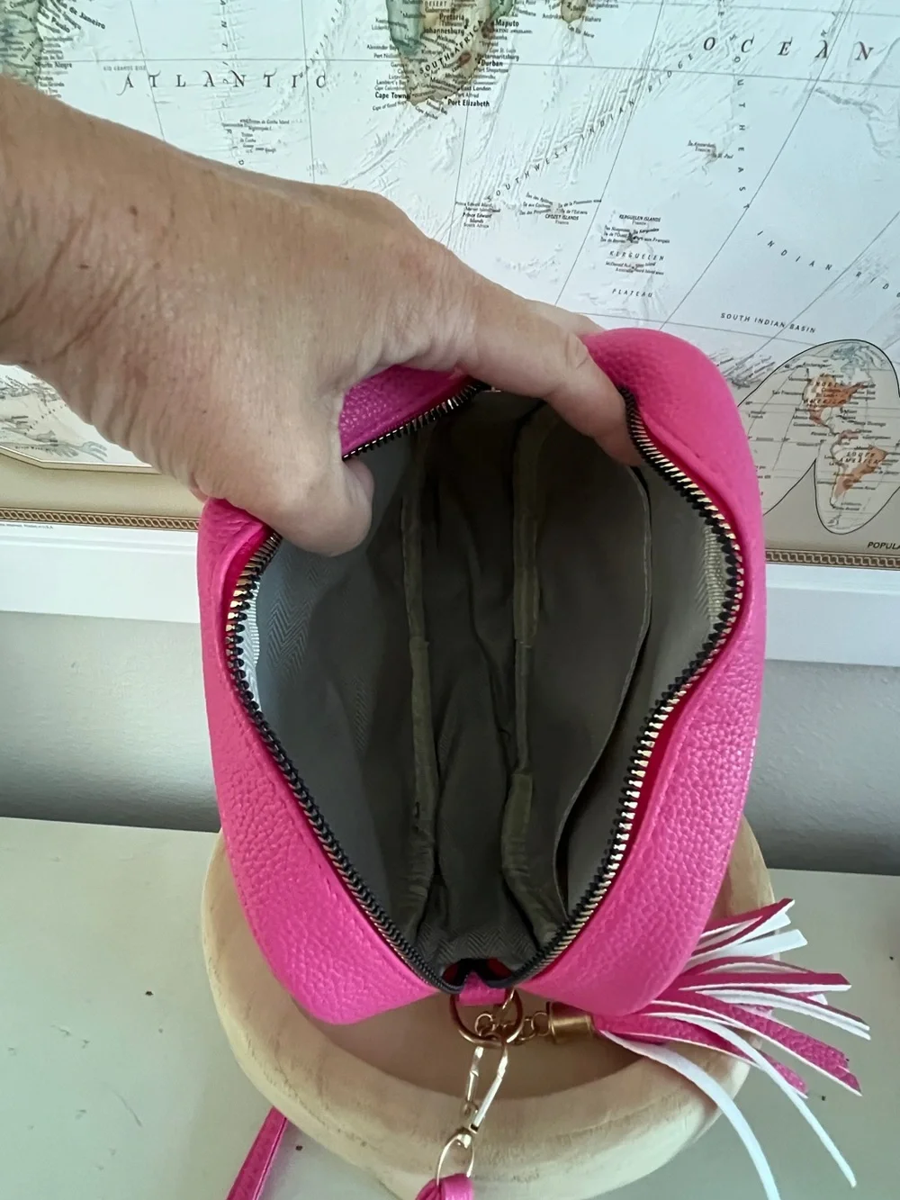 Bright Pink Crossbody Bag with Tassel - Picture 3 of 3